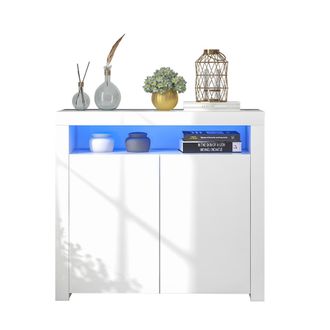 STILVORA Aparador Con 2 Puertas, Espacio Abierto, Led Y Usb, Acabado Brillante, Para Salon En Mdf, 108 &times; 40 &times; 92 Cm, Blanco