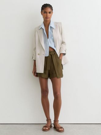 Reiss Khaki Green Belted Button-tab Short, 14