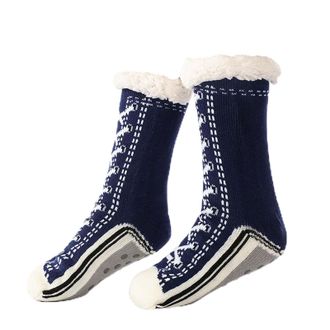 Generic Ultra-Thick Cute Slipper Home Socks, Cashmere Slipper Socks for Women, Soft Fuzzy Non Slip Warm Sleeping Slippers Sock (Navy Blue, UK, Adult, Women, O