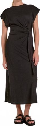 Elan Cap Sleeve Midi Dress With Side Tie In Black