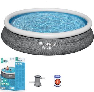 Trade Shop Trade Shop - Piscina Fast Set Gonfiabile Rotonda Rattan 457x84cm Pompa Filtro Cartuccia 57313