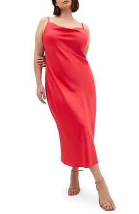 City Chic Sadie Satin Cocktail Midi Dress in Watermelon at Nordstrom, Size Xxxs