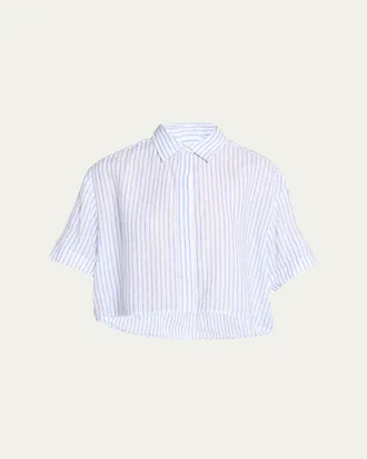A.L.C. Mel Stripe Linen Cropped Shirt