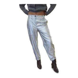 Alessia Santi High-waist Faux Leather Broeken - Dames - Slim Fit Broeken - Grijs - M - Leer - Broeken