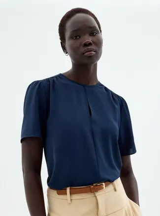 Contemporaine Womens Slit-collar flowy crepe blouse