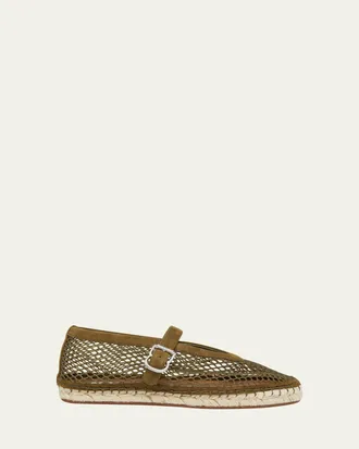 Alaia Fishnet Suede Mary Jane Espadrilles