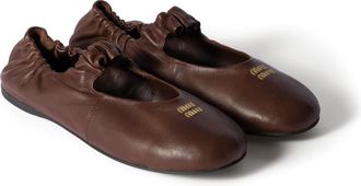 Miu Miu Ruches Nappa Leather Ballerinas, Woman, Briarwood, Size 36,5