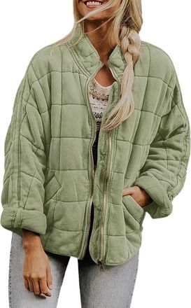 Generic Ladies Casual Loose Short Winter Quilted Cotton-Padded Jacket Stand-up Collar Zipper Coat with Pockets Solid Color Jacket