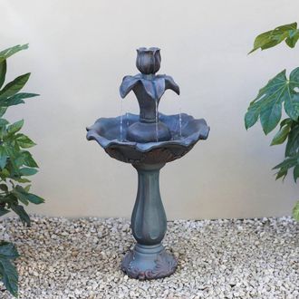 PRIMROSE 2 Tiered Tulip Flower Grey Water Feature Self Contained 90cm