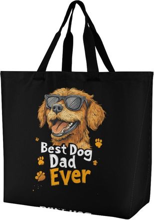 Generic Best Dog Dad Ever Large Reusable Shopping Bag Lightweight Foldable Tote Bags Washable Shoulder Handbag