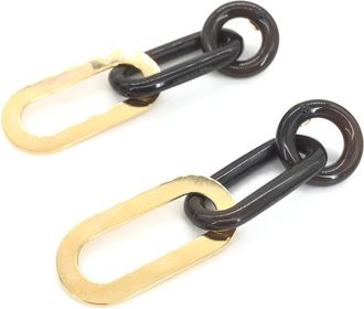 Herm&egrave;s Gold Plated And Black Chain Link Womens Earrings (Pre-Owned)