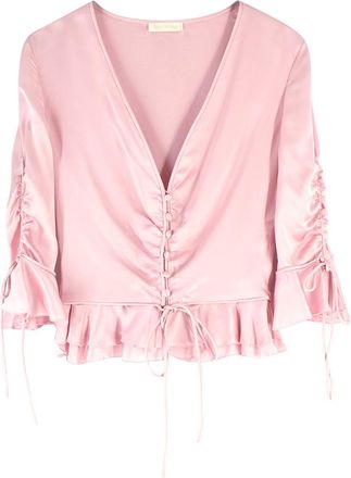 Valentino Garavani Valentino Pink Ruched Detail V-Neck Silk Blouse Size XXS