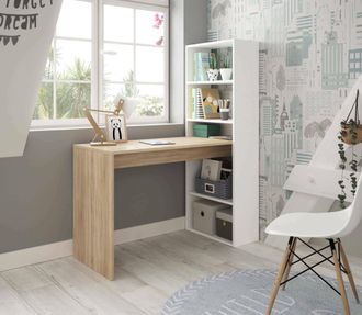 Dmora Dmora - Escritorio Dcart, Escritorio Reversible Con Librer&iacute;a De 5 Estantes, Mesa De Estudio U Oficina Para Porta Libros De Pc, 120x53h144 Cm, Blanco Y