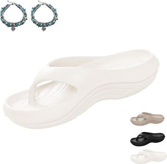 Generic Pillow Arch Support Flip Flops for Women, Lightweight Shock-Absorbing Comfortable Cloud Non-Slip Thick Sole Slides (White, Adult, Women, 4, Numeric Ra