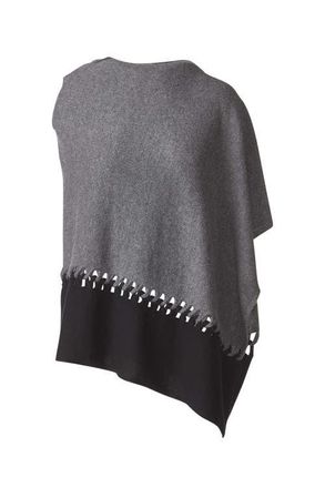 Kinross Cashmere Twist Stitch Poncho in Flannel/black at Nordstrom
