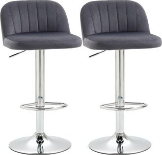 HOMCOM Homcom - Juego de 2 Taburetes Altos de Cocina Tapizado en Teciopelo Taburetes de Bar con Altura Ajustable Asiento Giratorio y Reposapiés 43x45x81-101