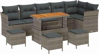 vidaXL Garden Sofa Set 10 pcs Grey Poly rattan and powder-coated steel vidaXL