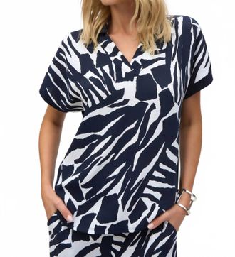 Joseph Ribkoff Abstract Print Boxy Top In Vanilla/midnight Blue