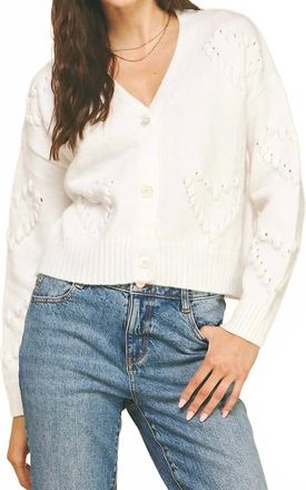 Pinch Design Heart Embroidered Knit Cardigan Top In White