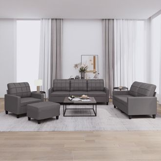 vidaXL Vidaxl - Juego De Sof&aacute;s Con Cojines 4 Piezas Cuero Sint&eacute;tico Gris