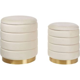 Beliani Set di 2 Pouf Contenitore con Rivestimento in Poliestere Beige Chiaro Base Dorata Garland
