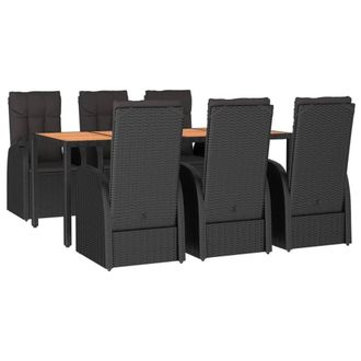 Berkfield Home Beautiful 7 Piece Garden Dining Set Black Poly Rattan&Solid Wood
