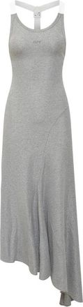 Off-white Ribbed Asymmetric Midi Jurk - Dames - Kleedjes - Grijs - M - Kleedjes