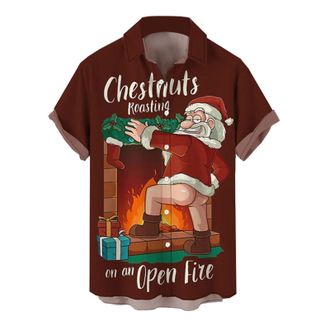 Generic Christmas Shirts For Men Uk Funny Santa Snowman Print Xmas Shirt Short Sleeves MenS Christmas Casual Print Lapel Button-Down Shirt Topreindeer Elk 3D 