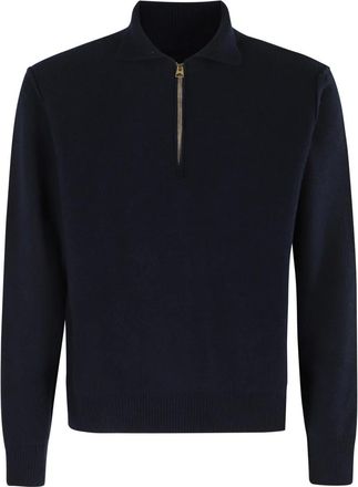 Fortela V-neck Knitwear, male, Blue, M, Navy Blue Wool Zippered Jumper