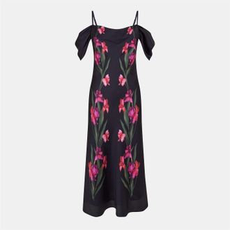 Ted Baker Womens Satin Square Neck Midi Slip Dress in Black - Size 12 UK