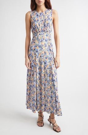 Ulla Johnson Lana Floral Print Ruched Sleeveless Maxi Dress in Orchid at Nordstrom, Size X-Large