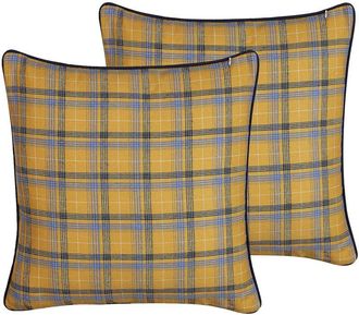 Beliani Conjunto De 2 Cojines Decorativos Multicolor Patr&oacute;n De Cuadros 45 X 45 Cm Decoraci&oacute;n Moderna Dicentra