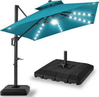 Best Choice Products 10x10ft 2-Tier Square Outdoor Solar LED Cantilever Patio Umbrella w/ Base Included