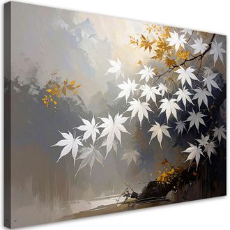Feeby Cuadro En Lienzo Hojas De Arce Blanco-beige 100x70