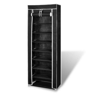 vidaXL Fabric Shoe Cabinet with Cover 22 x 11 x 64 Black, 240491