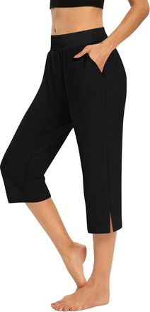Generic Three Quarter Length Trousers Women Lounge Yoga Capri Pants Ladies Cropped Trousers Solid Color High Waist 3/4 Trouser Summer Loose Athletic Joggers P