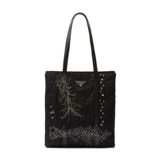 Prada Medium Re-Nylon Patchwork Tote Bag - Dames - Tassen - Zwart - Maat: ONE Size Nylon