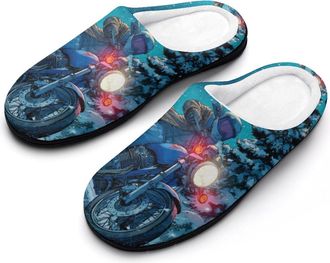 Generic Motorcycle Motorcyclist Riding in Snowy Slippers Men Winter Warm Cotton Anti-Slip Indoor Slip-Ons House Shoes