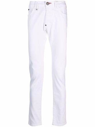Philipp Plein logo-plaque skinny jeans - men - Polyester/Cotton/Cotton/Polyester - 30 - White