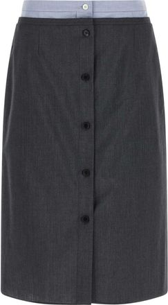 Prada Grey Solid Midi Skirt