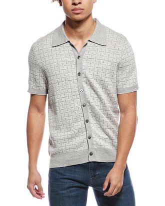Brooks Brothers Tropical Basket Linen-Blend Polo Cardigan