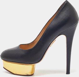 Charlotte Olympia Black Leather Dolly Platform Pumps