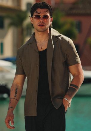 Siksilk Mens Brown Plisse Shirt XXL