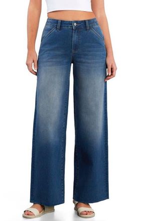 HINT OF BLU Raw Hem Wide Leg Carpenter Jeans in Atlas Blue at Nordstrom, Size 27