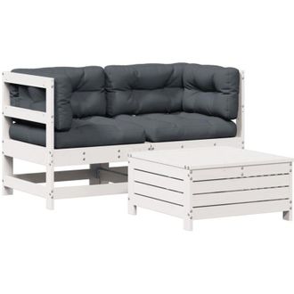 vidaXL Set De Muebles De Jard&iacute;n 3 Pzas Con Cojines Madera Pino Blanco Vidaxl
