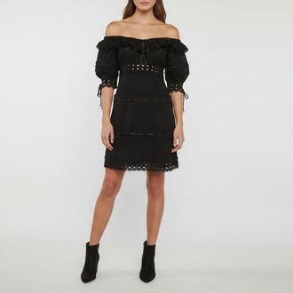 Zimmermann Black Cotton Off Shoulder Short Dress