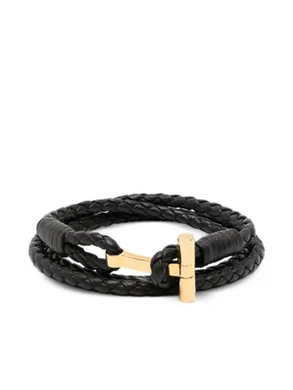 Tom Ford Dark Brown Braided Leather Bracelet
