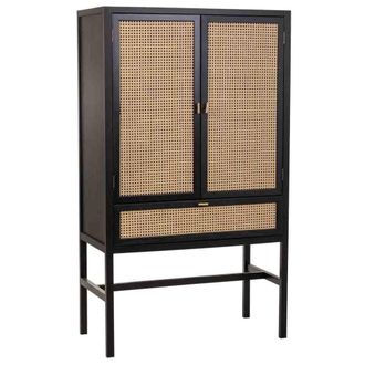 Wanderlust Deco Armario de madera y rejilla negro 97x47x167