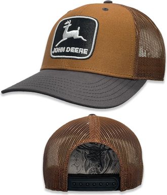 John Deere Baseball Cap Trucker Hat 13083329Cb Vintage Baseball Cap Trucker Hat Trademark Raised Embroidery, Construction Brown, One size