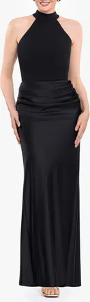 Betsy & Adam Sleeveless Mock Neck Satin Gown in Black at Nordstrom, Size 14